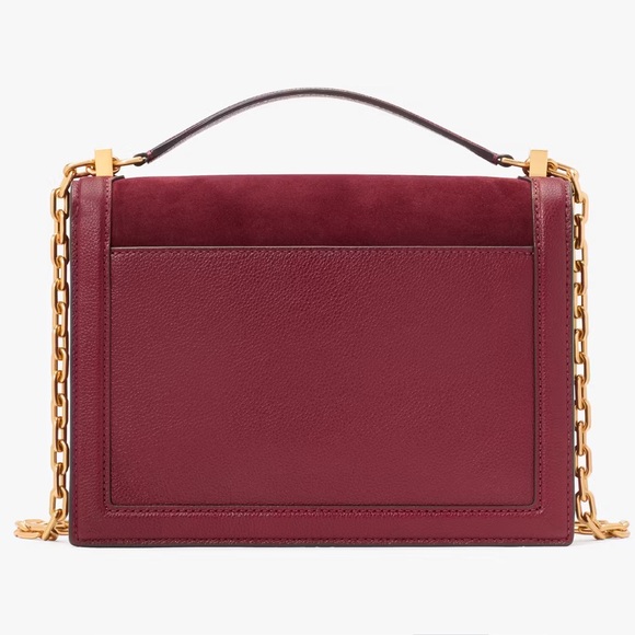 NWT-Kate Spade-Deco Pebbled Leather & Suede-Chain Shoulder Bag-Cherry Juice-$358 - Picture 13 of 16